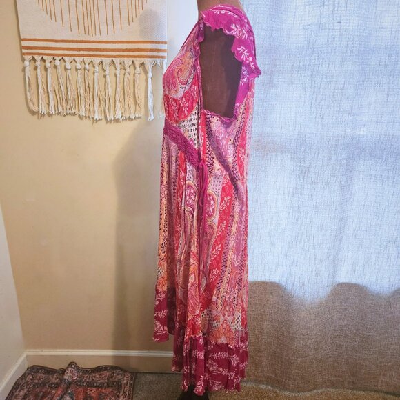 Bila Hot Pink Paisley Print Rayon Midi Dress | Made in India & Boho | Size XL - Picture 2 of 11